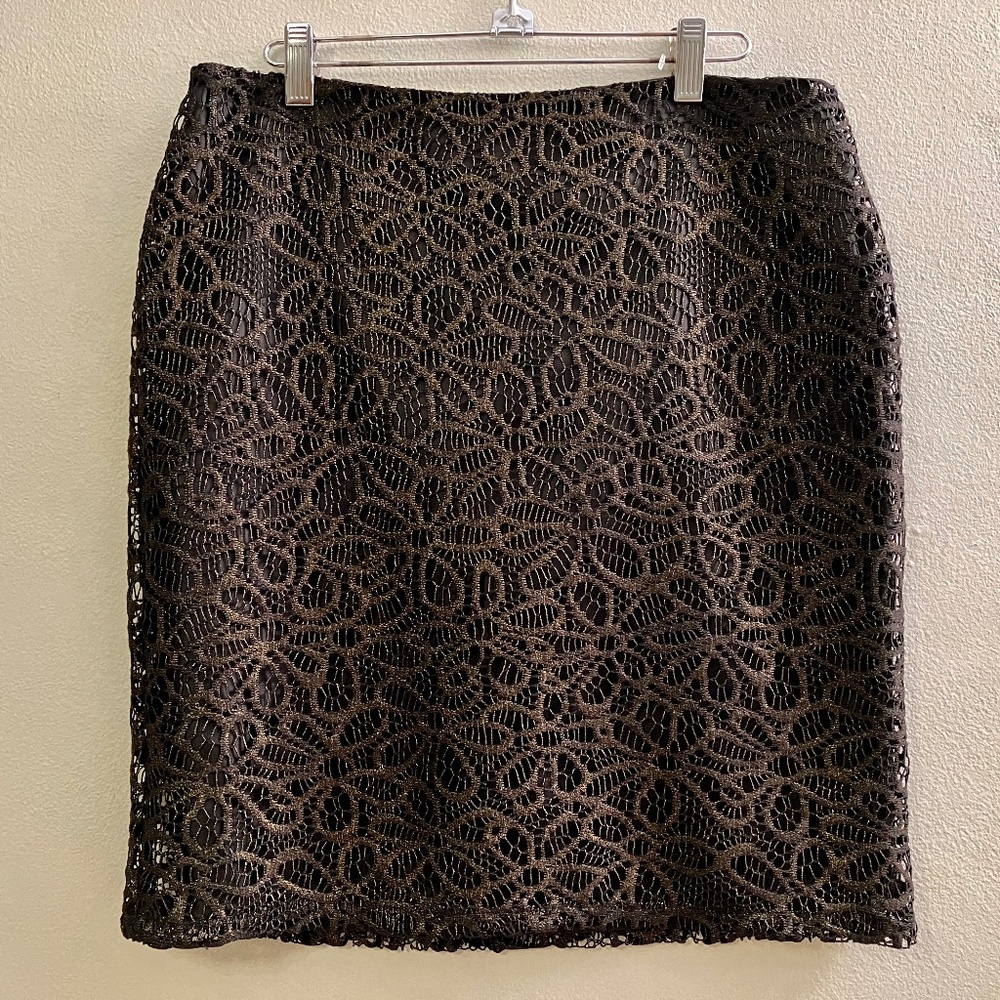 Willi Smith Metallic Bronze Lace Overlay Pencil Skirt Size 6 NWOT